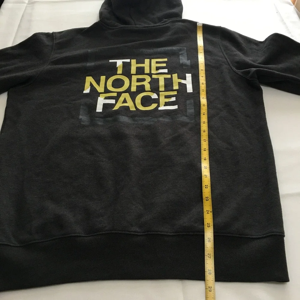 The North Face Hoodie Sweatshirt Mens Large Charcoal Yellow Logo Pullover
